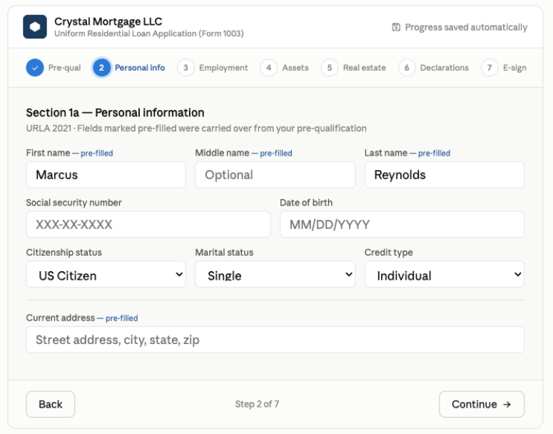 Mortgage SaaS &mdash; Borrower Application Form 1003